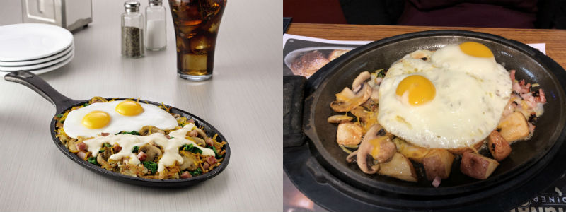 Left, the press image of the skillet, right, an actual skillet.